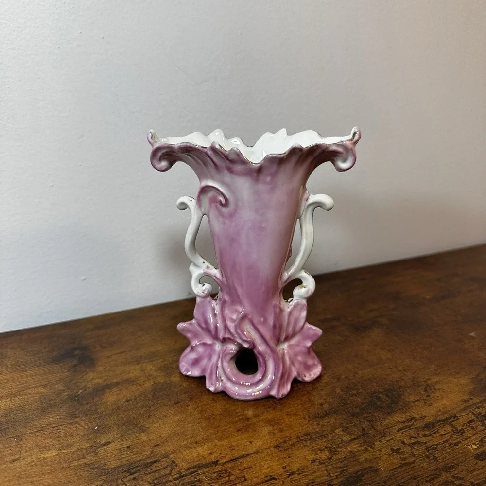 Victorian Porcelain Vase Pink & Gold Rococo Applied flower Cottagecore